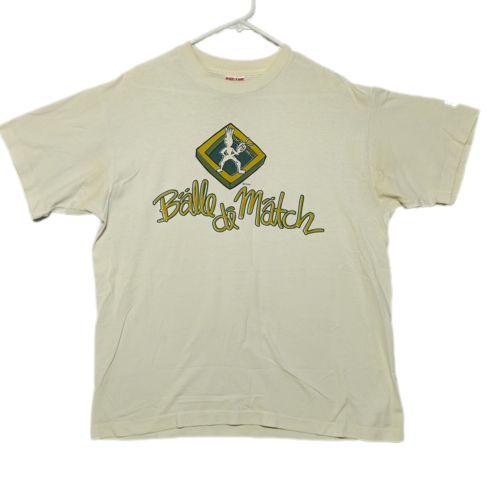 Balle de Match T-Shirt Mens XL Cream Vintage 90s Tennis Graphic Tee USA Made